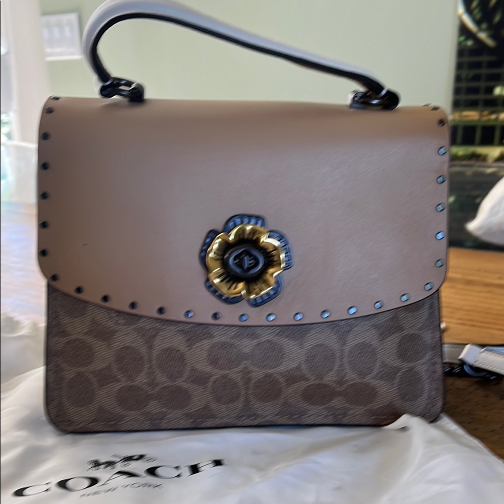 Coach Tan and Brown Satchel with Signature Design